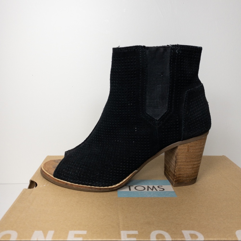 Toms Majorca Black Peep Toe Bootie Boots Heels